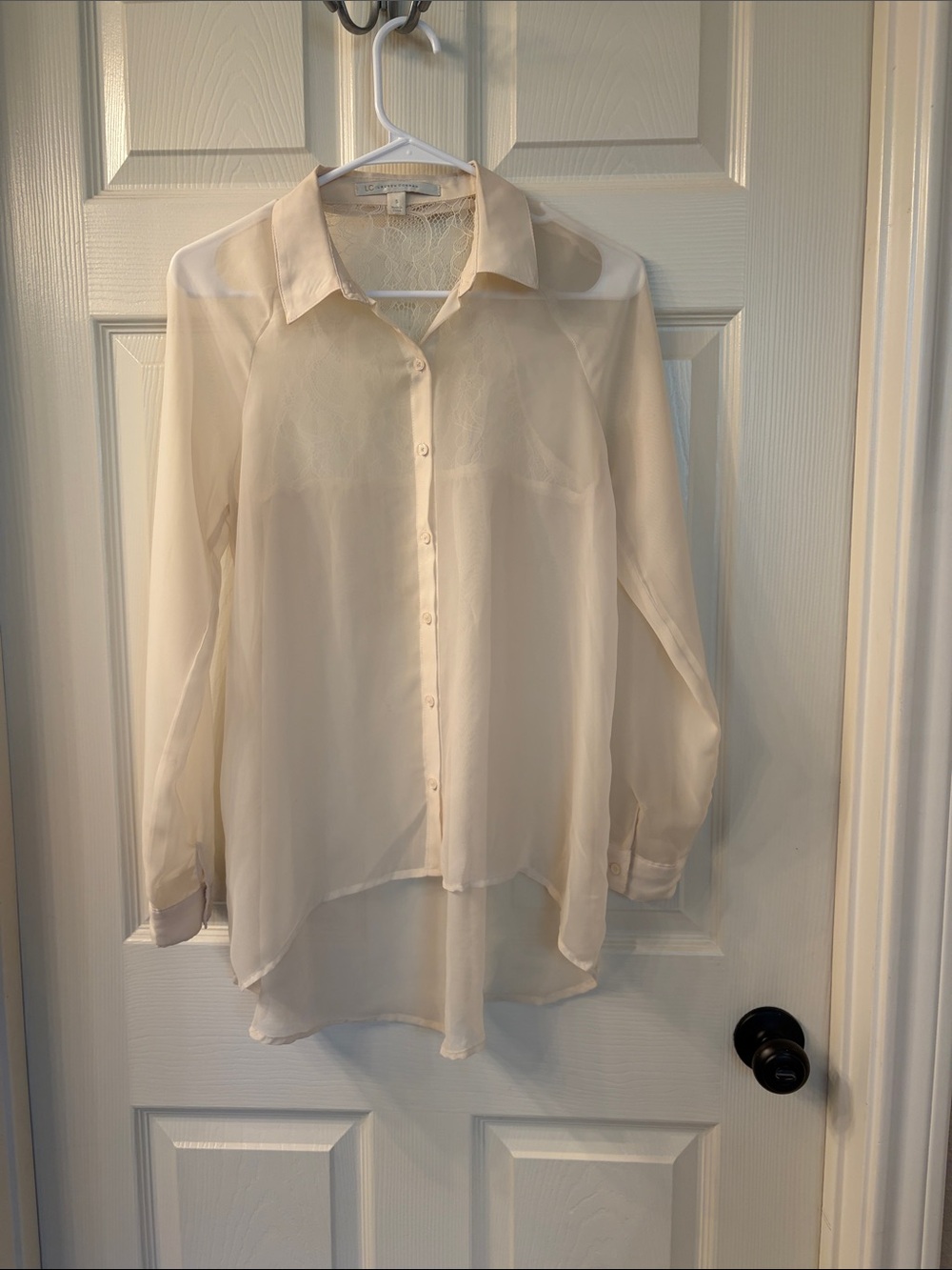 LC Lauren Conrad Cream Sheer Button-Up Tunic Blouse